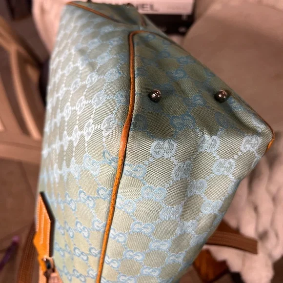 Gucci GG Blue Canvas Tote with Brown Leather Trim with COA - Picture 9 of 15